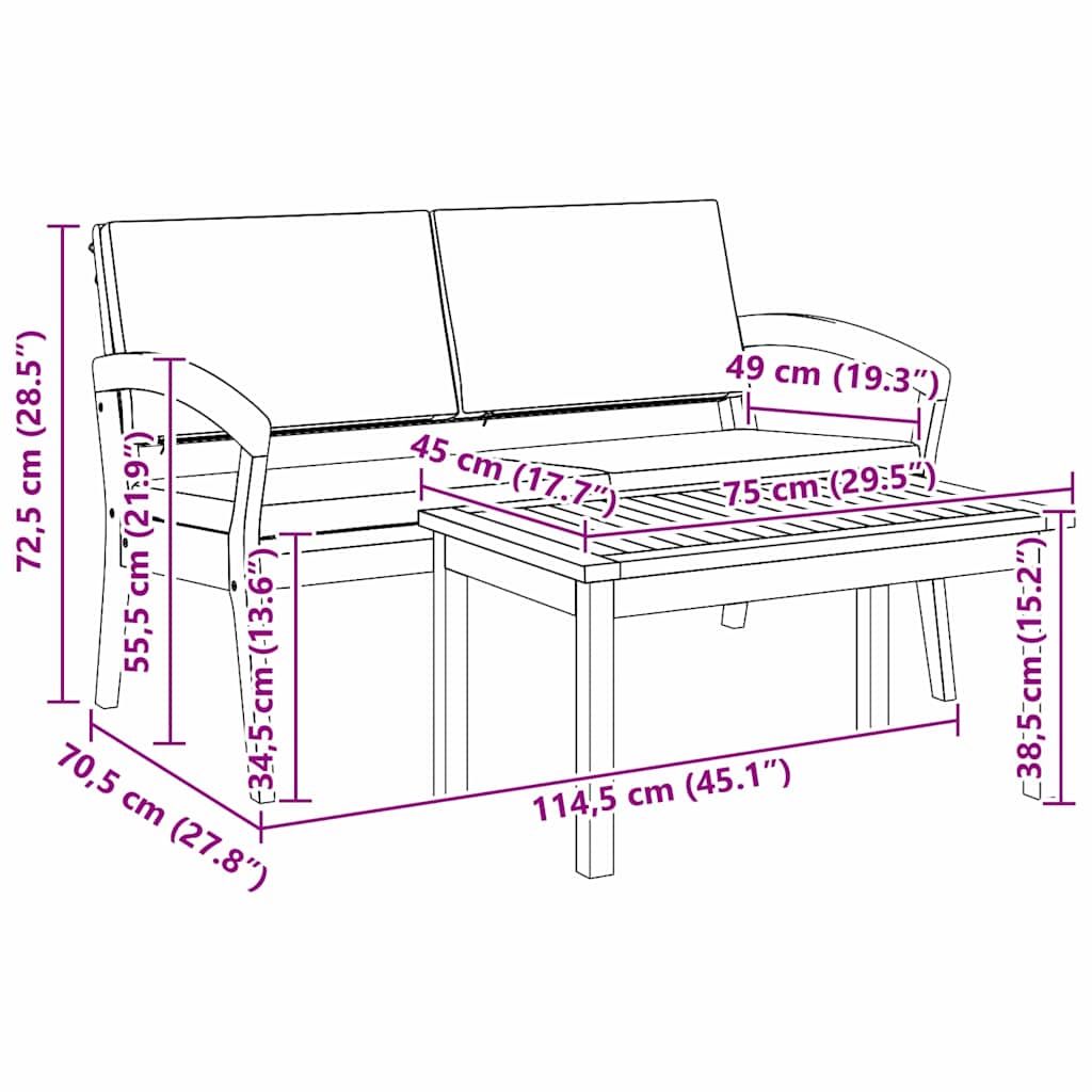 Bistro Set 2 pcs Brown Solid Acacia wood