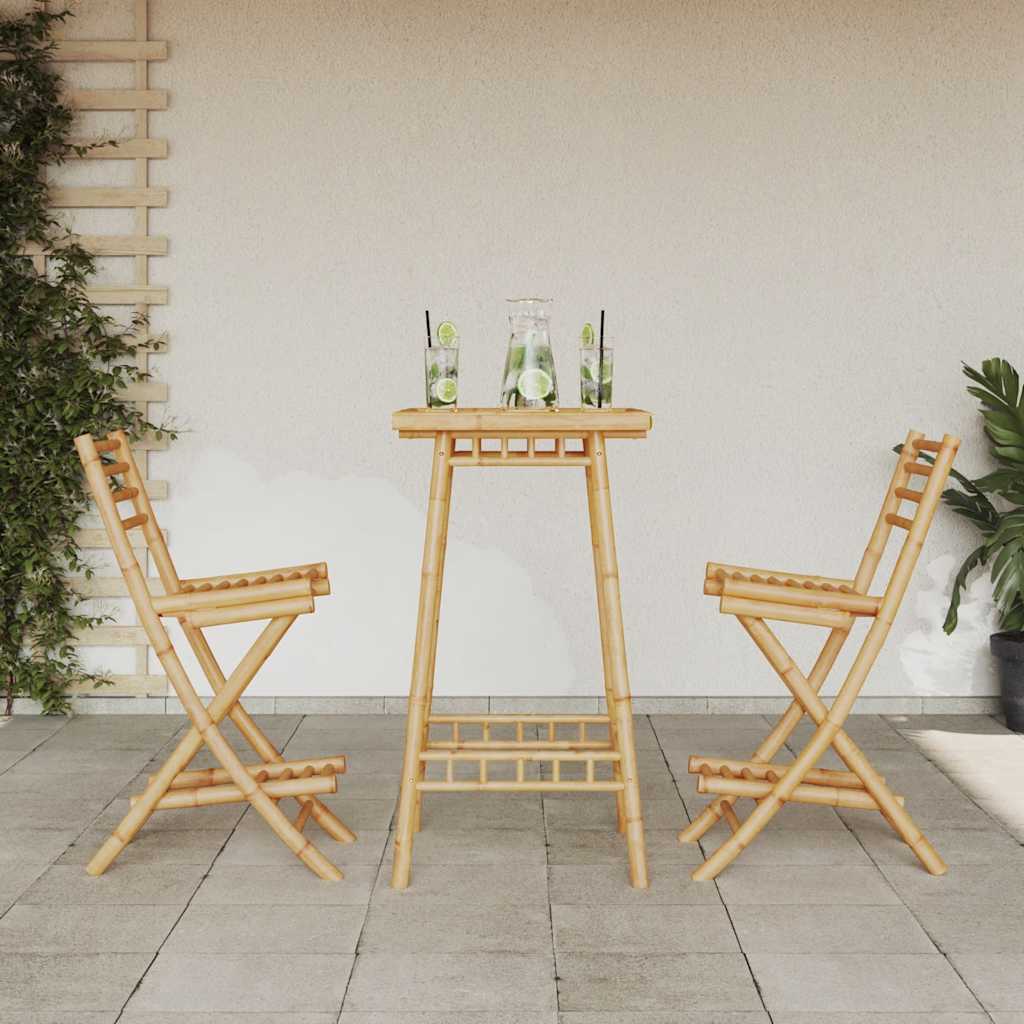 Outdoor Bar Stools with Footrests 2 pcs Foldable Bamboo