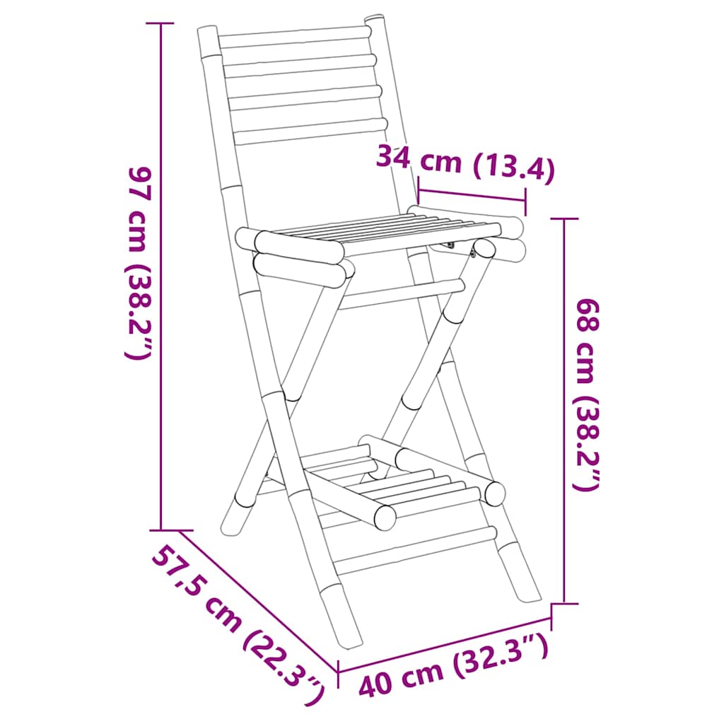 Outdoor Bar Stools with Footrests 2 pcs Foldable Bamboo