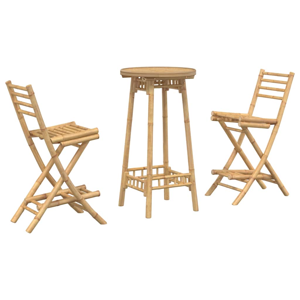 3 Piece Outdoor Bar Set Foldable Bamboo