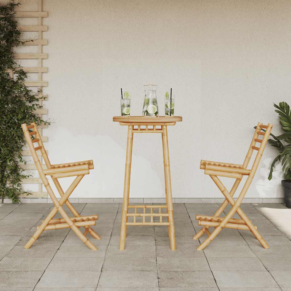 3 Piece Outdoor Bar Set Foldable Bamboo