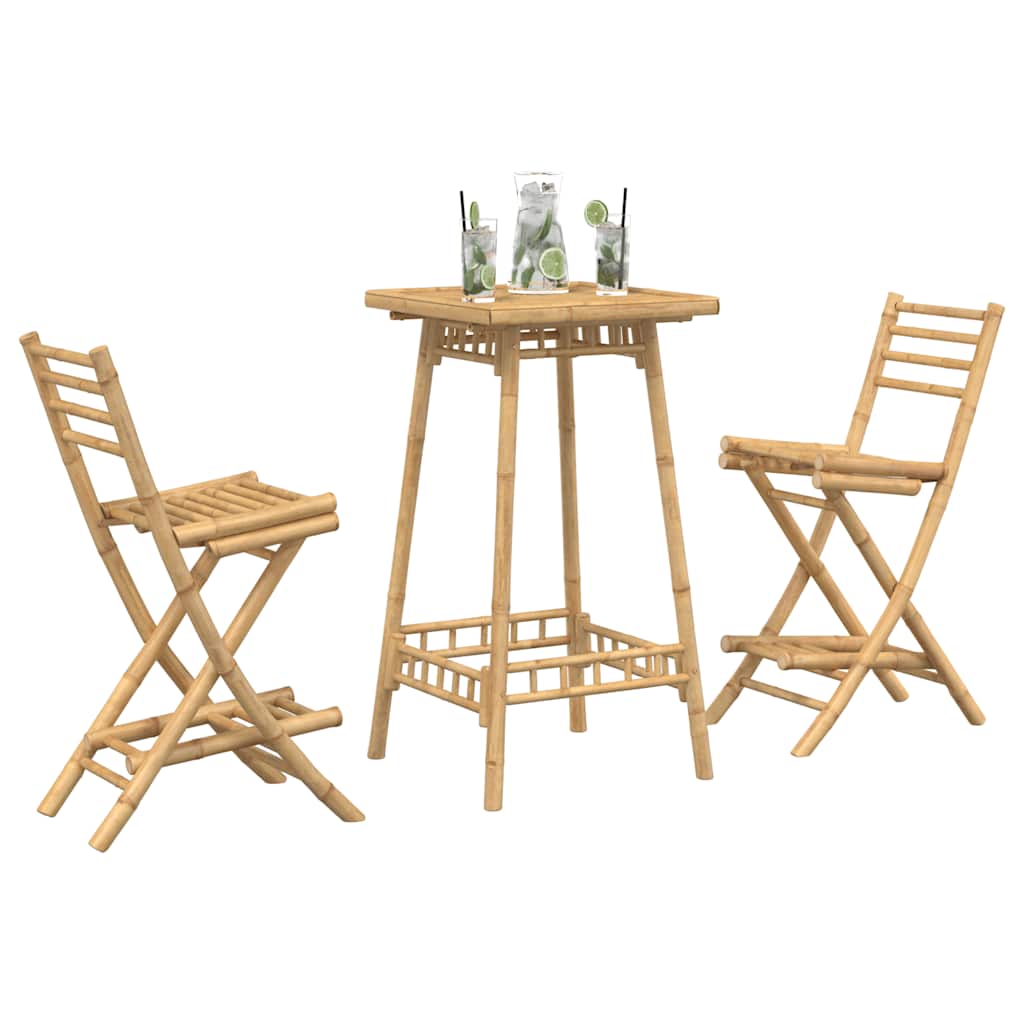 3 Piece Outdoor Bar Set Foldable Bamboo