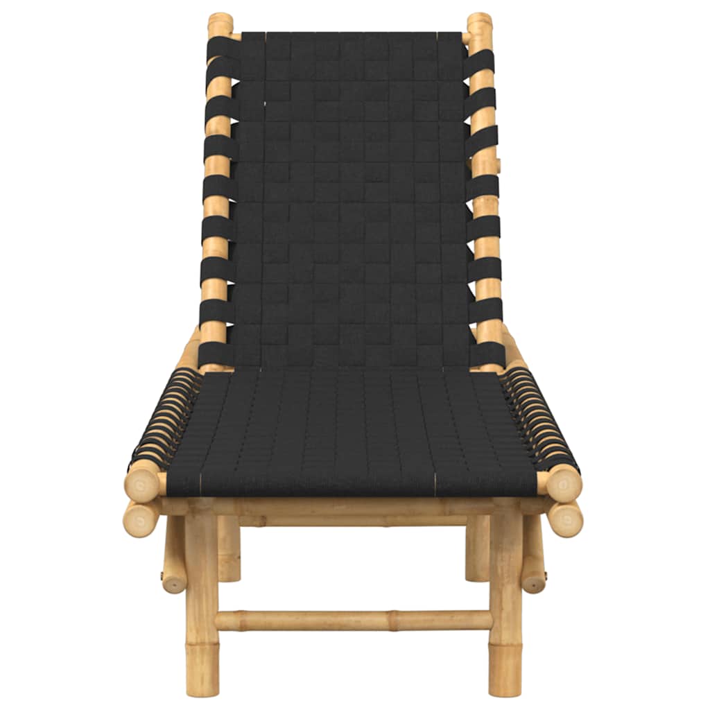 Sun Lounger with Black Woven Webbing 55x200x30 cm Bamboo