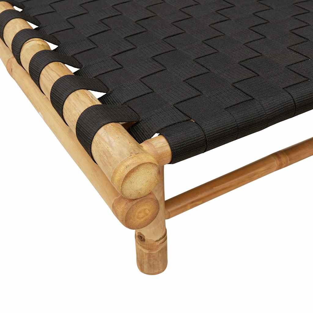 Sun Lounger with Black Woven Webbing 55x200x30 cm Bamboo