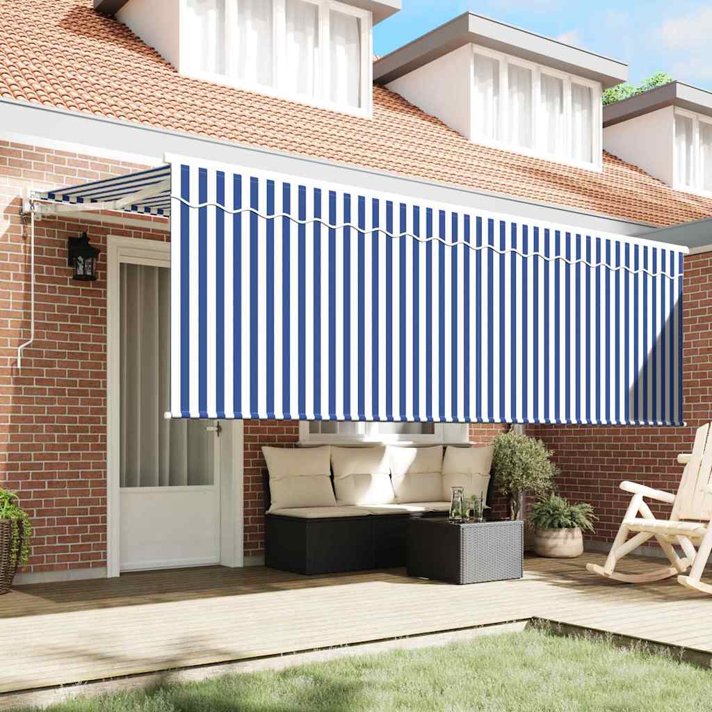 Retractable Awning Striped Blue and white 400 x 200 cm Fabric