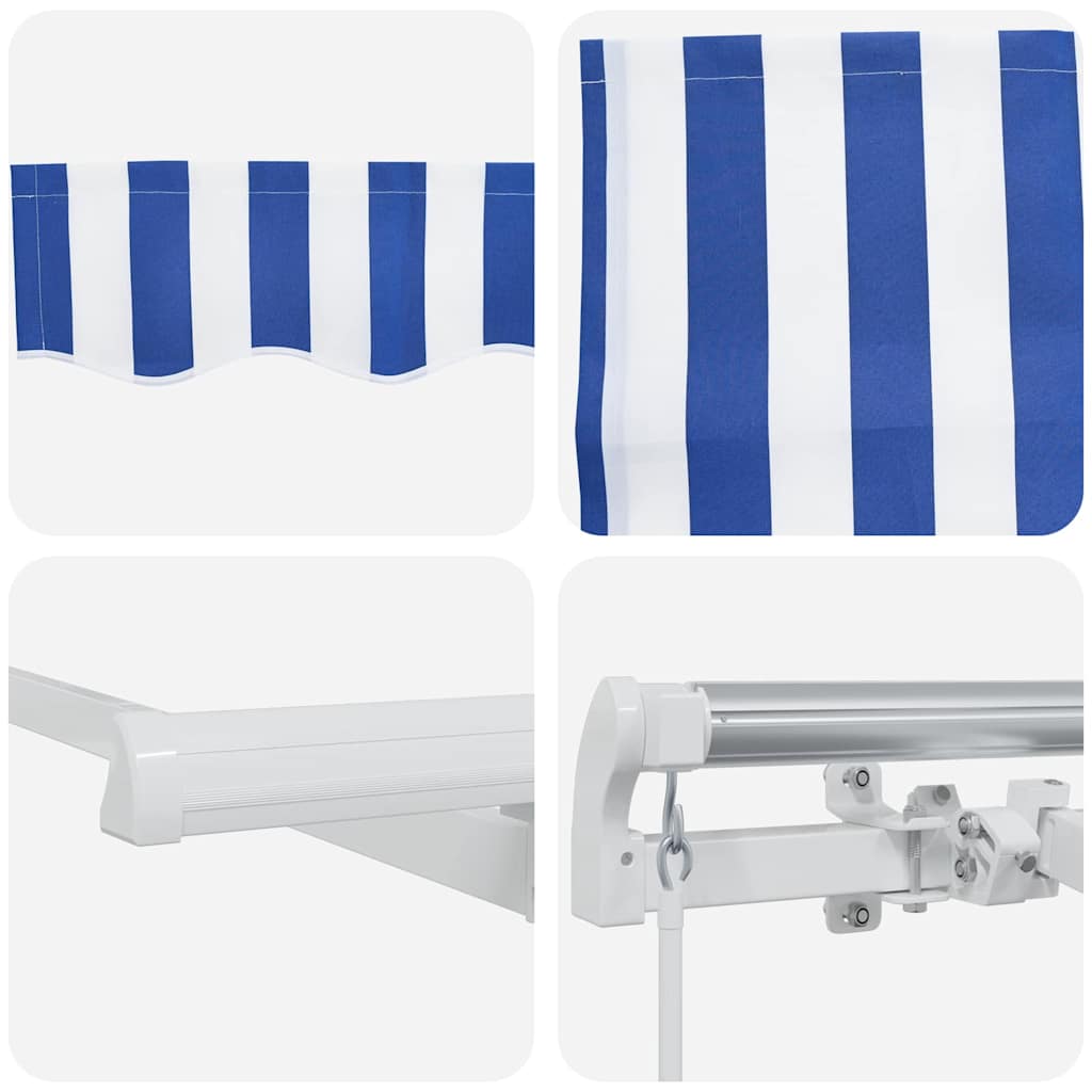 Retractable Awning Manual Blue and White 400 x 200 cm Fabric
