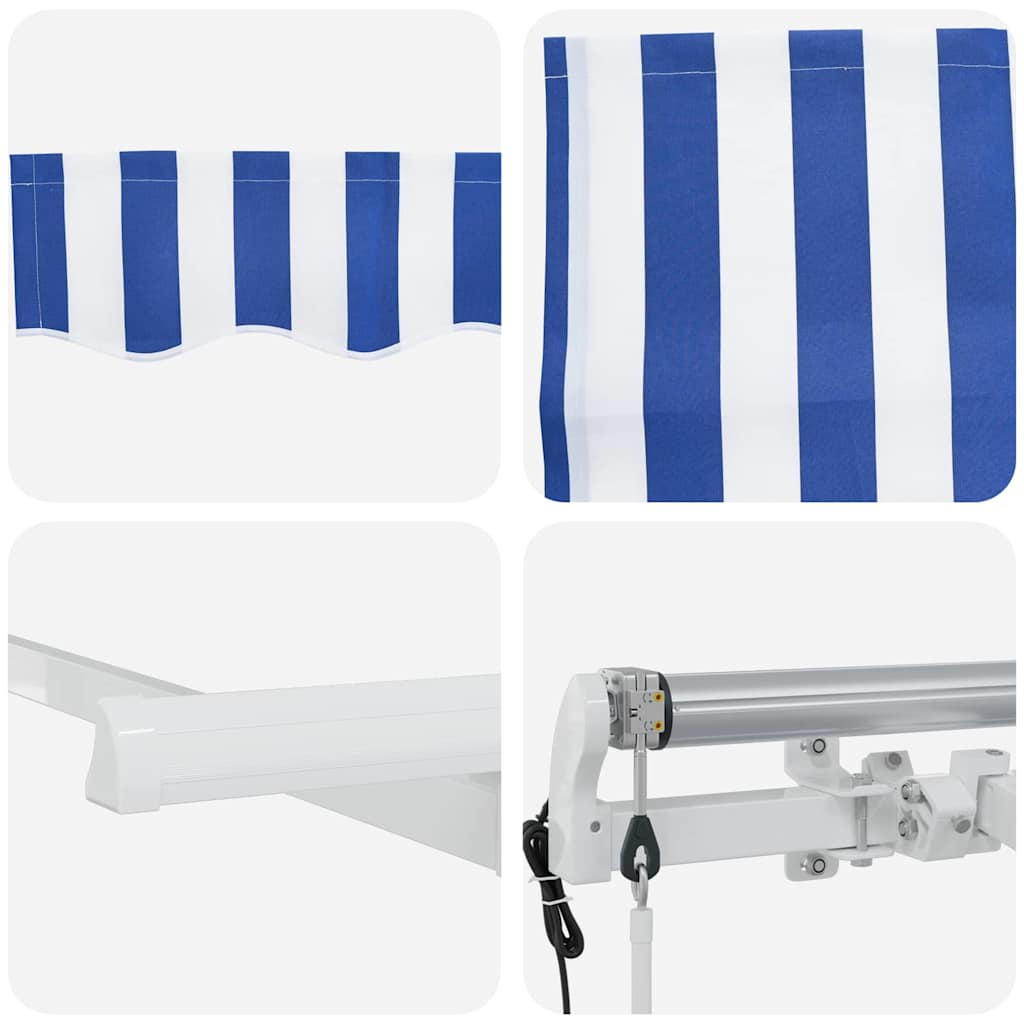 Retractable Awning Manual Blue and white 400 x 200 cm Fabric