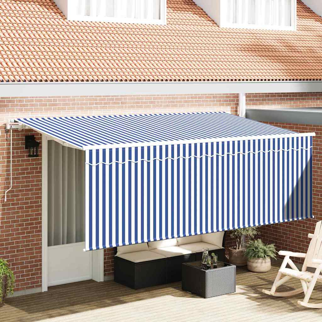 Retractable Awning Manual Blue and white 400 x 200 cm Fabric