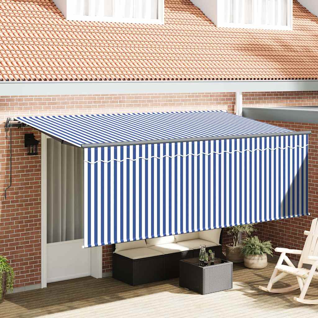 Retractable Awning Blue and white 400 x 200 cm Fabric