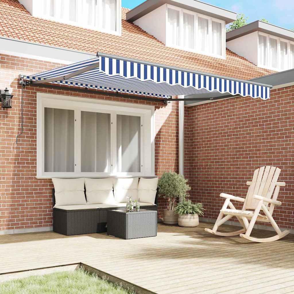 Retractable Awning Manual Blue and White 300x250 cm Fabric