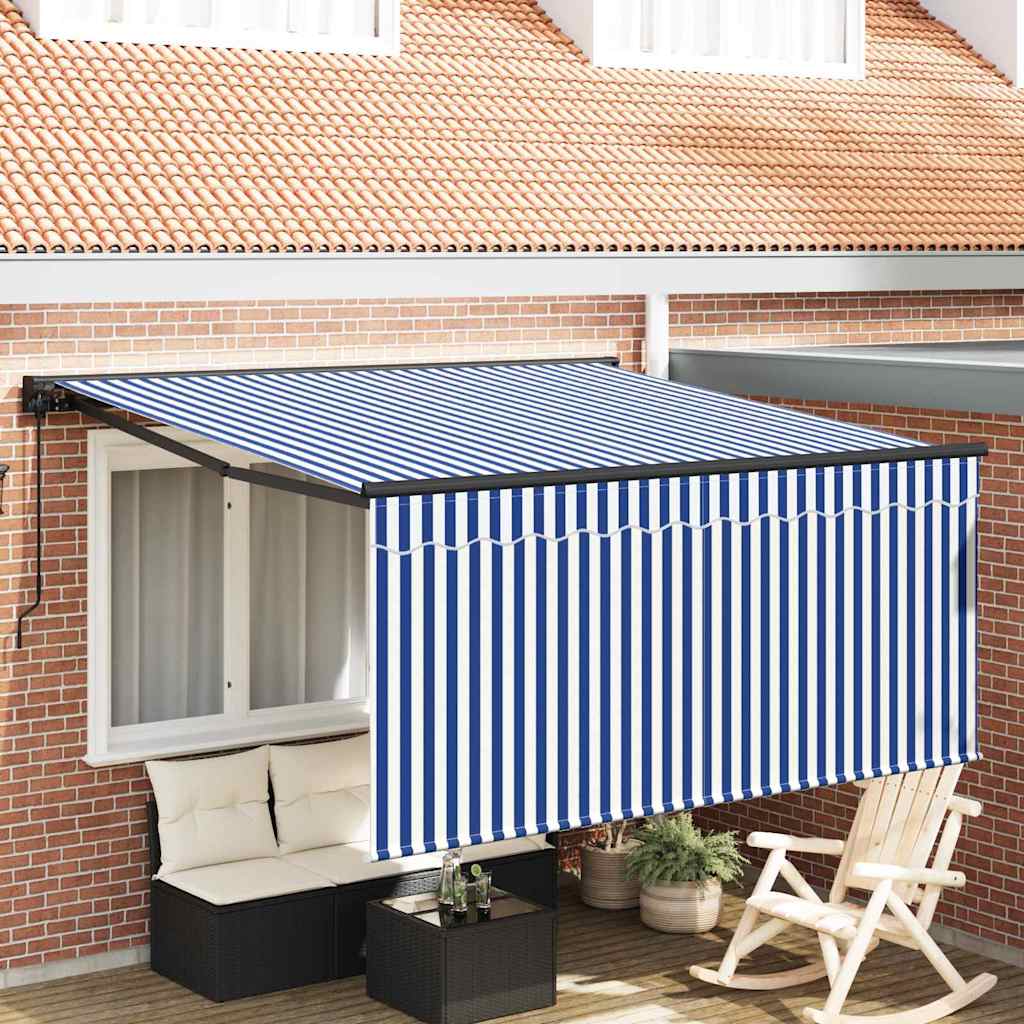 Retractable Awning Blue and white 300 x 250 cm Fabric