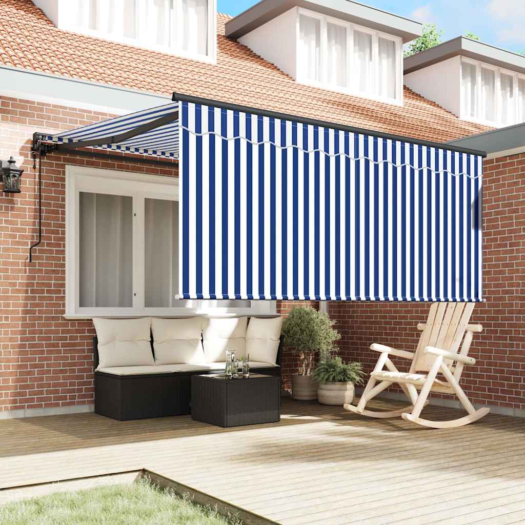 Retractable Awning Blue and white 300 x 250 cm Fabric