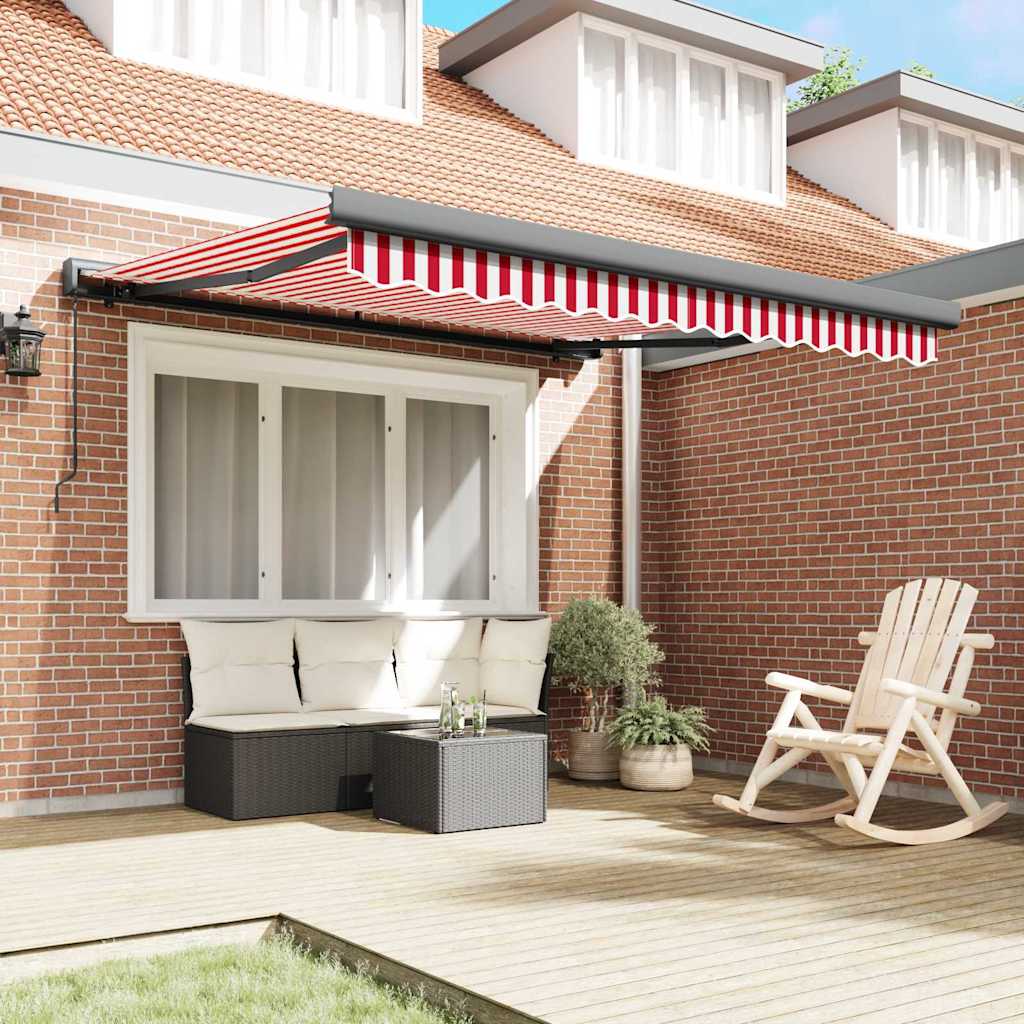 Retractable Awning Red and White 300 x 250 cm Fabric and Metal