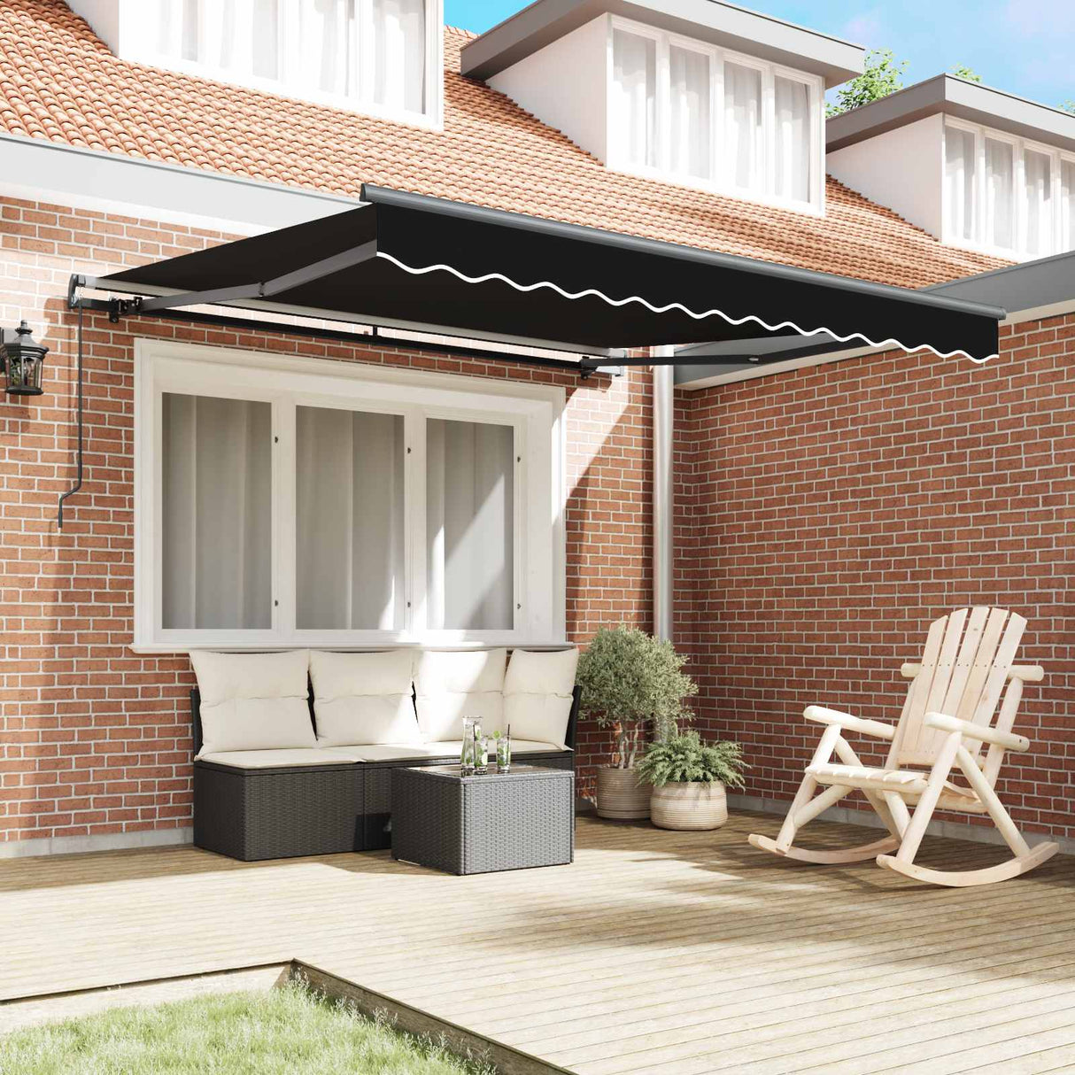 Retractable Awning Black 300 x 250 cm Polyester and Steel