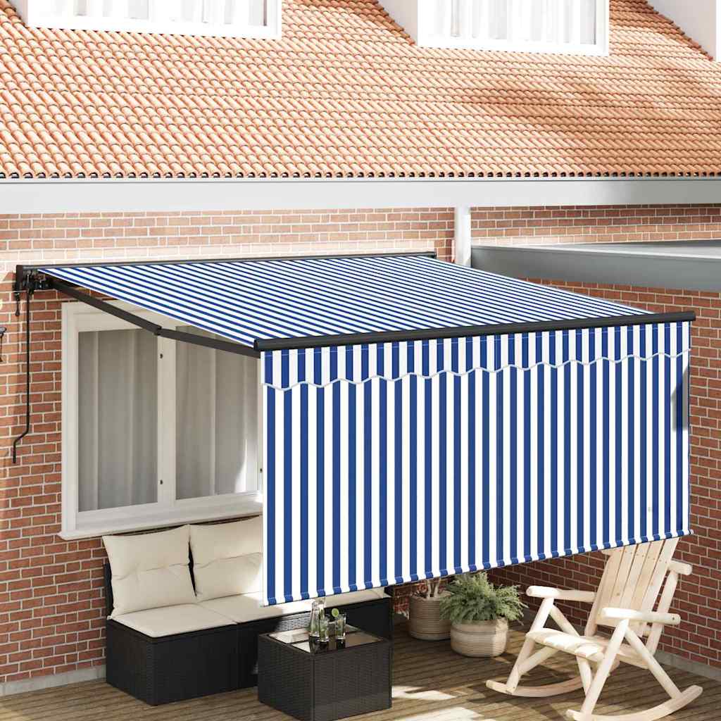 Retractable Awning Manual Blue and anthracite 350 x 250 cm