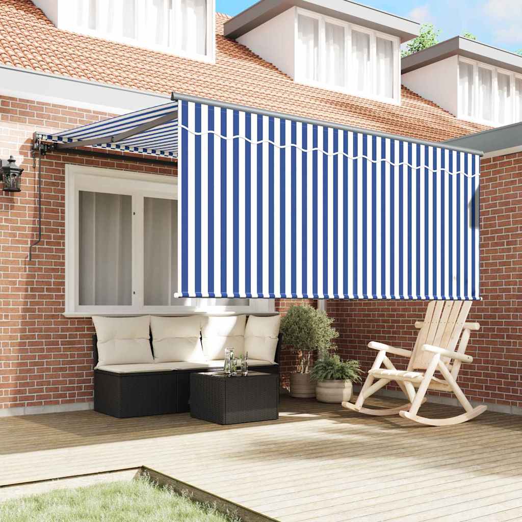 Retractable Awning Manual Blue and anthracite 350 x 250 cm