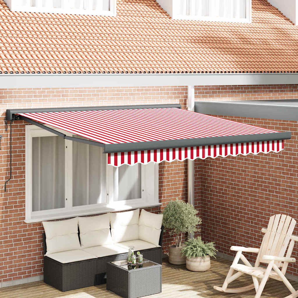 Retractable Awning Red and white 350 x 250 cm Fabric, Metal