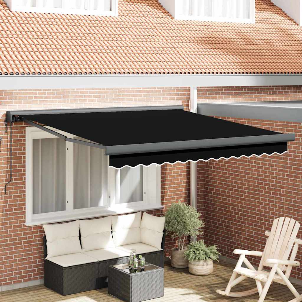 Retractable Awning Manual Black 350 x 250 cm Fabric, Metal