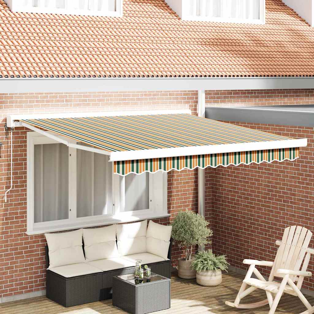 Retractable Awning Green and yellow 350 x 250 cm Fabric, Metal