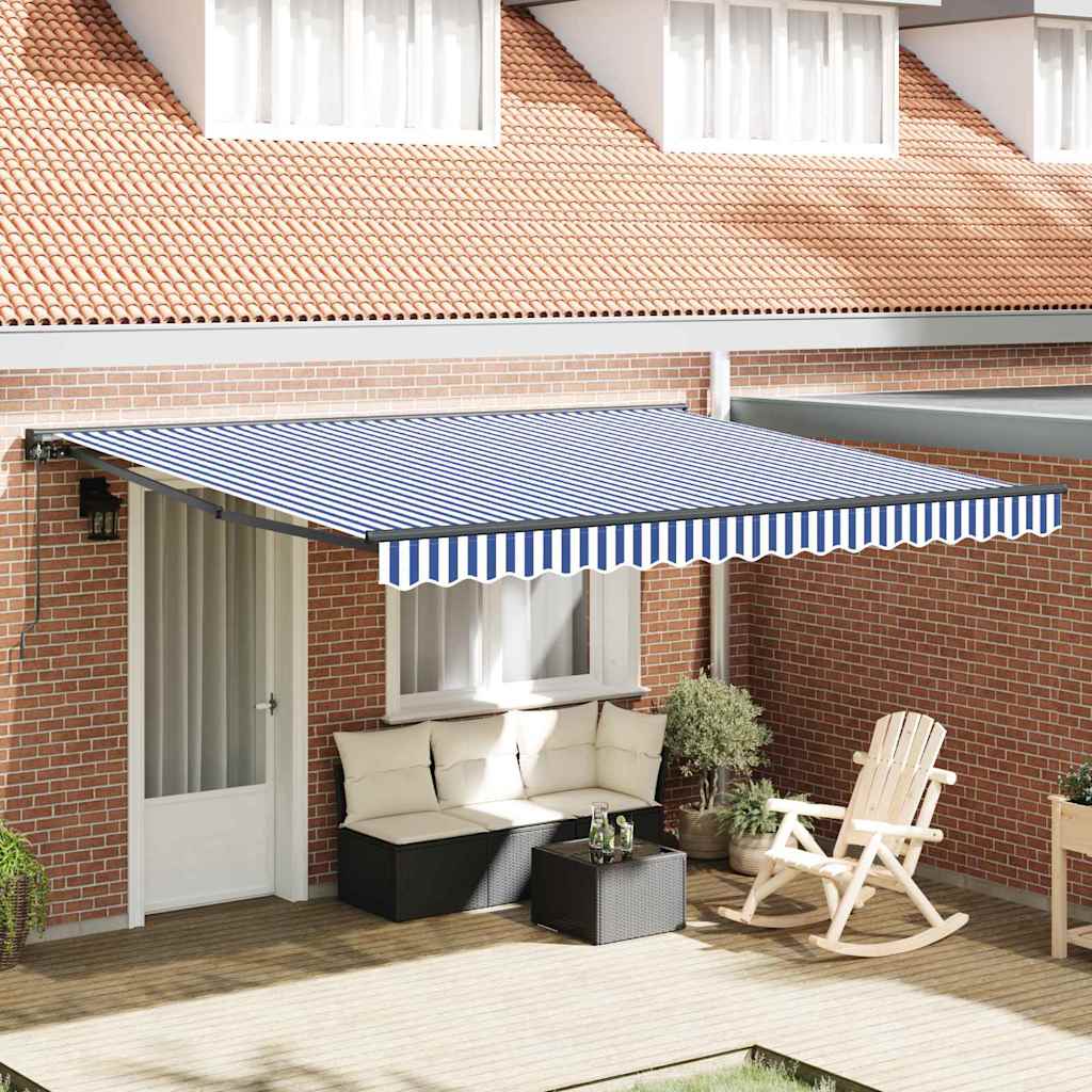 Retractable Awning Manual Blue and White 400x300 cm Fabric