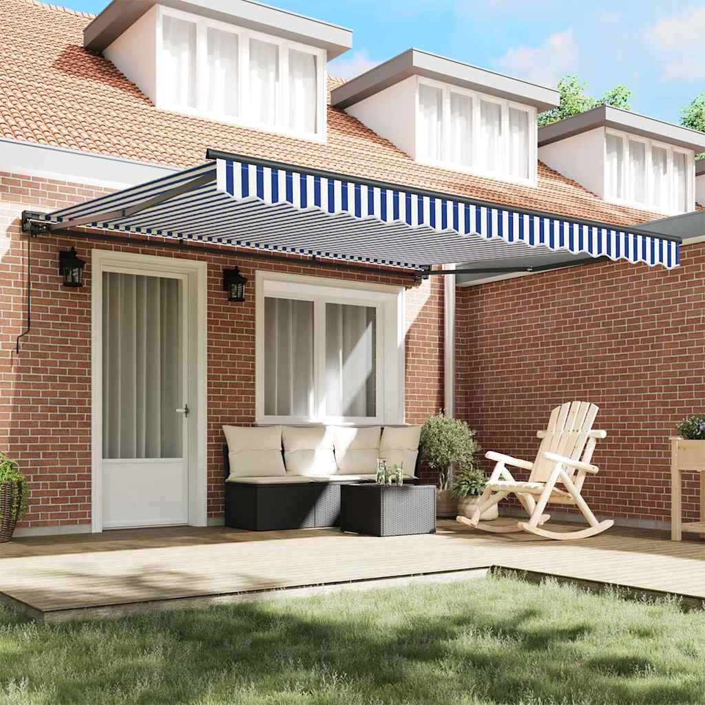 Retractable Awning Manual Blue and White 400x300 cm Fabric