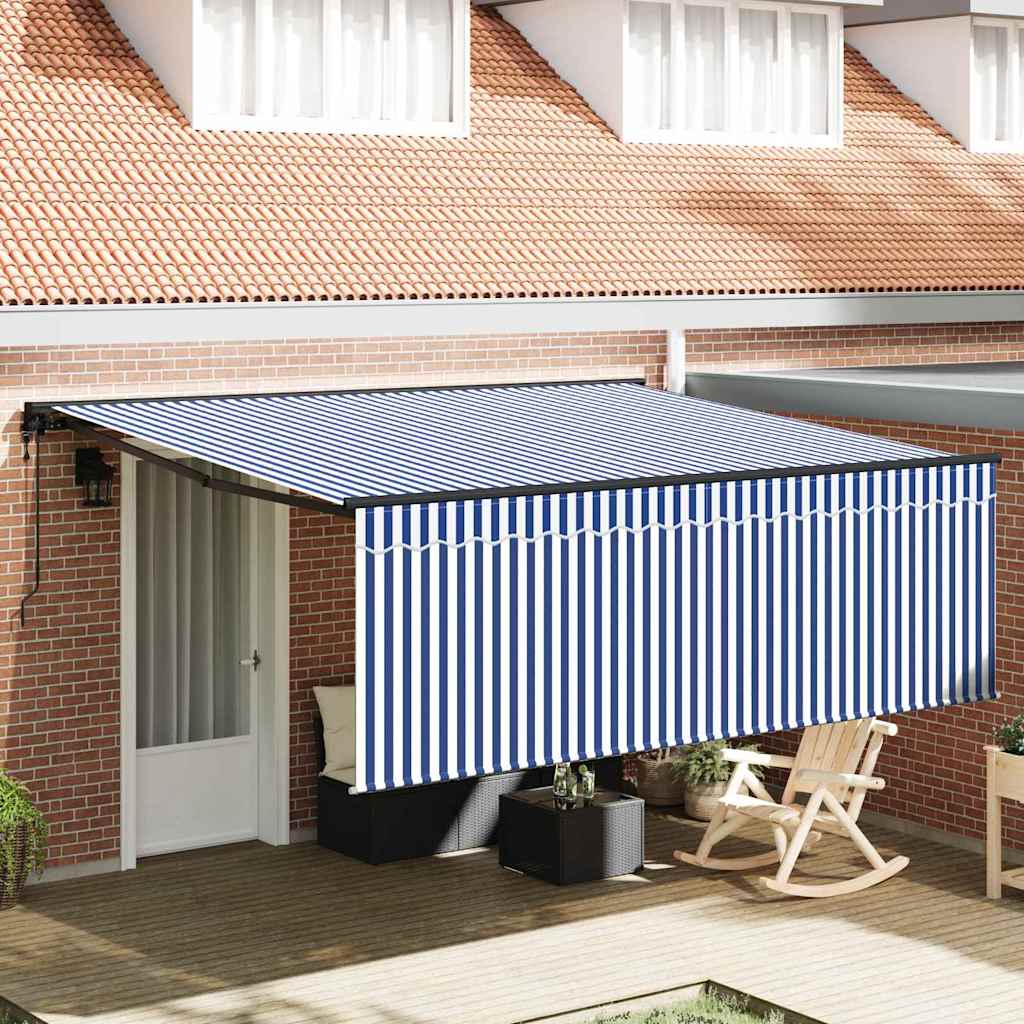Retractable Awning Manual Blue and anthracite 400 x 300 cm