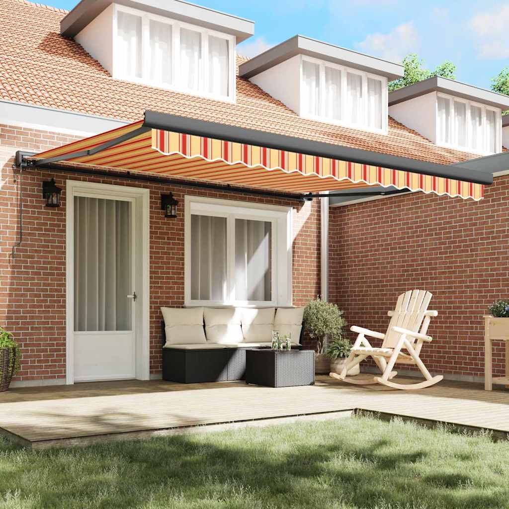 Retractable Awning Yellow and orange 400 x 300 cm Fabric, Metal