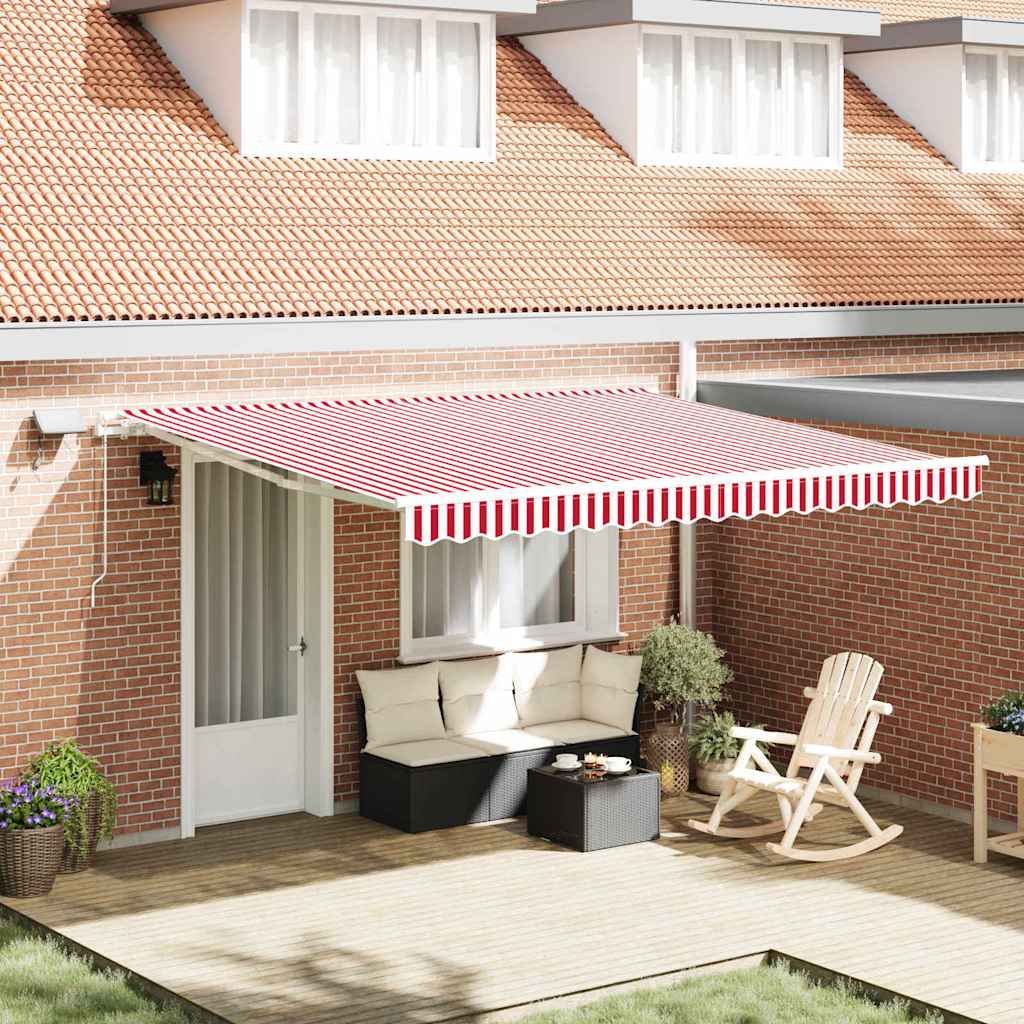 Retractable Awning with Red and white 400 x 300 cm Fabric