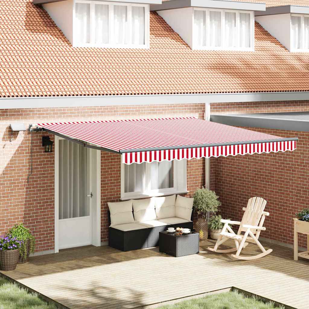 Retractable Awning Manual Red and white 400 x 300 cm Fabric
