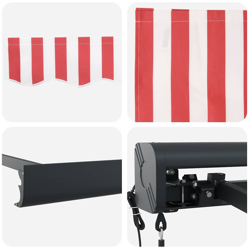 Retractable Awning Red and white 400 x 300 cm Fabric, Metal