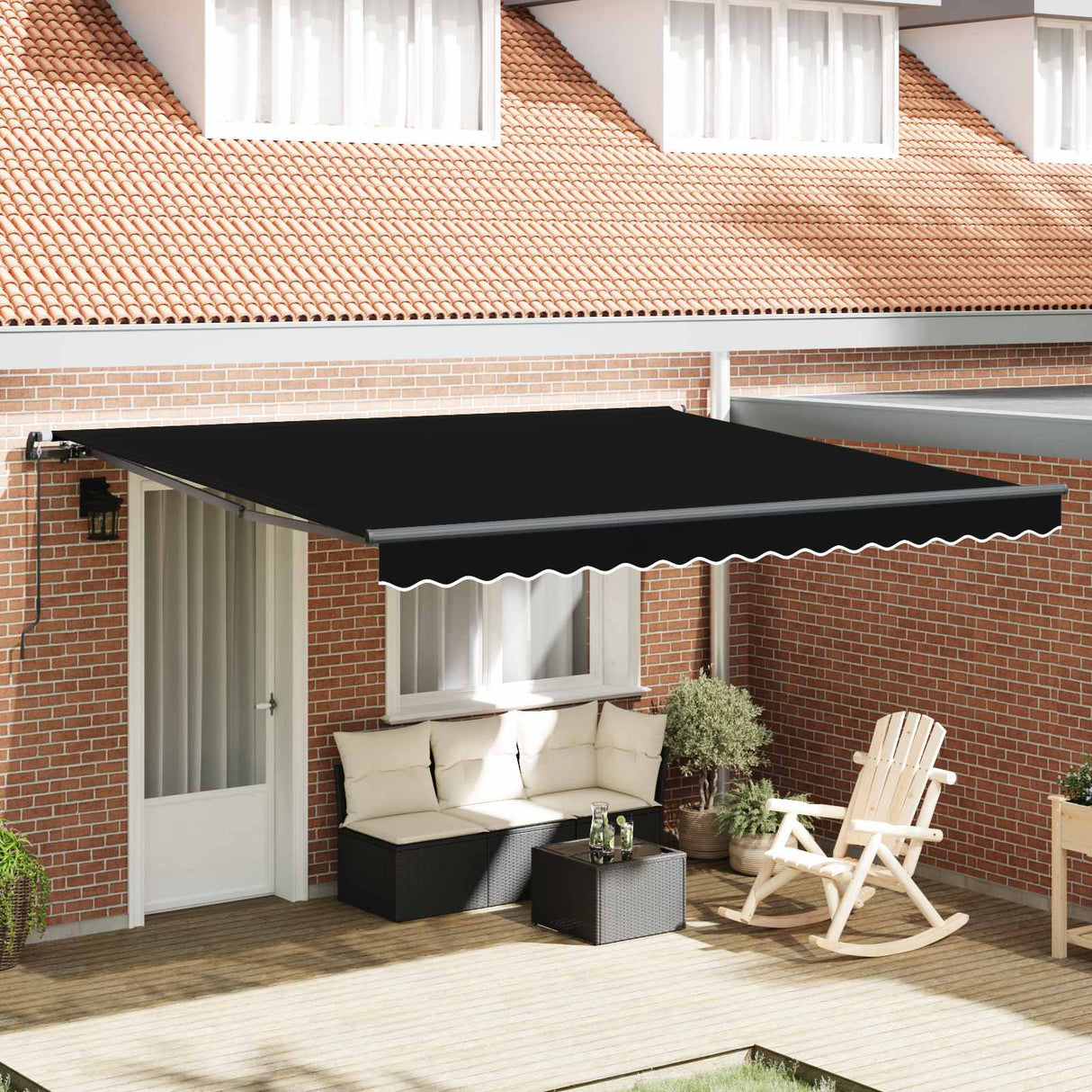 Retractable Awning Black 400 x 300 cm Polyester and Steel