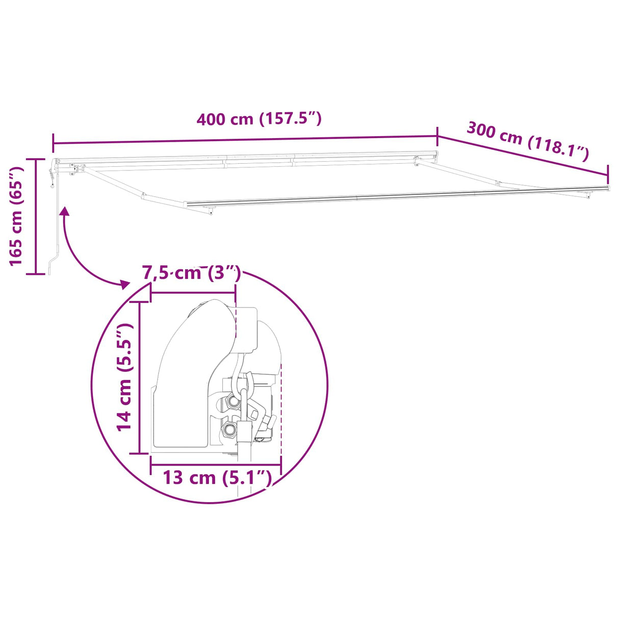 Retractable Awning Light Grey 400 x 300 cm Fabric and Steel