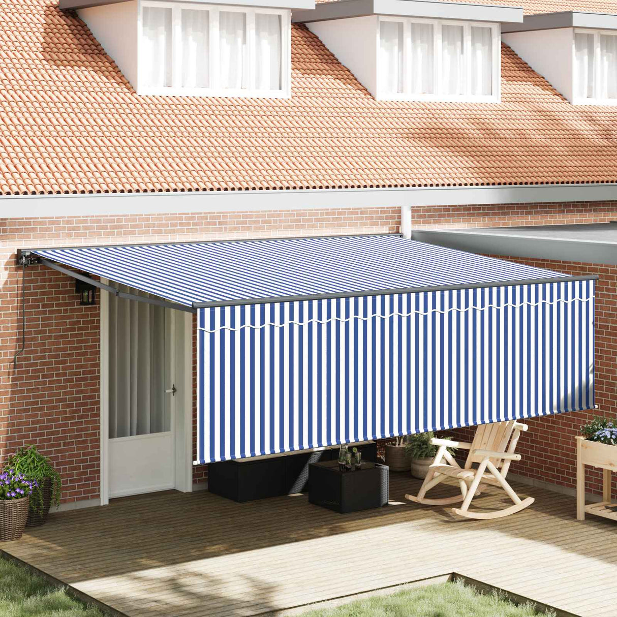 Retractable Awning Manual Blue and White 400 x 300 cm