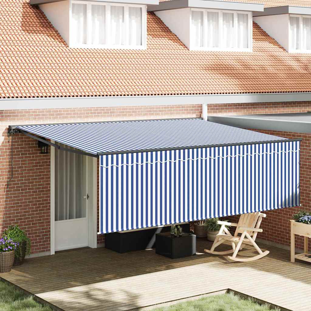 Retractable Awning Blue and white 450 x 300 cm Fabric