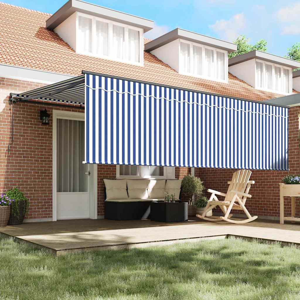 Retractable Awning Blue and white 450 x 300 cm Fabric