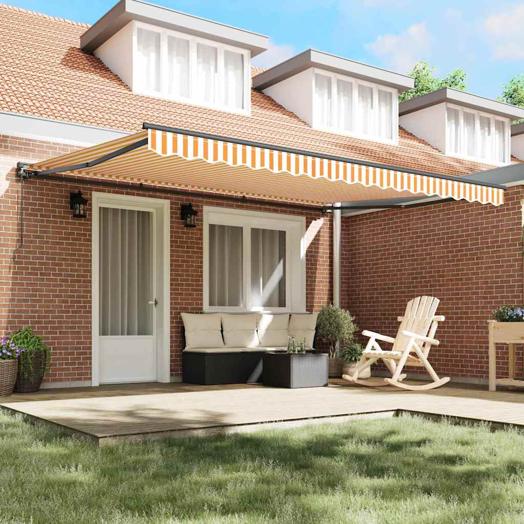 Retractable Awning Manual Orange and White 450x300 cm Fabric