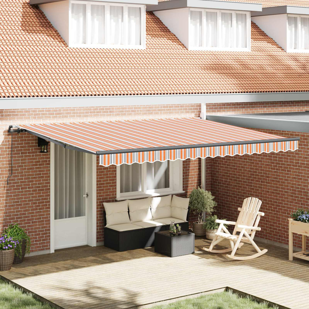 Retractable Awning Multicolour 450 x 300 cm Polyester and Steel