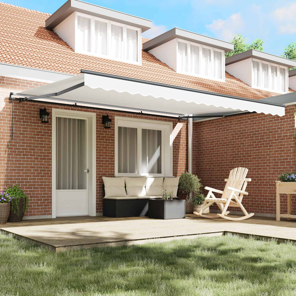 Retractable Awning White 450 x 300 cm Polyester and Steel