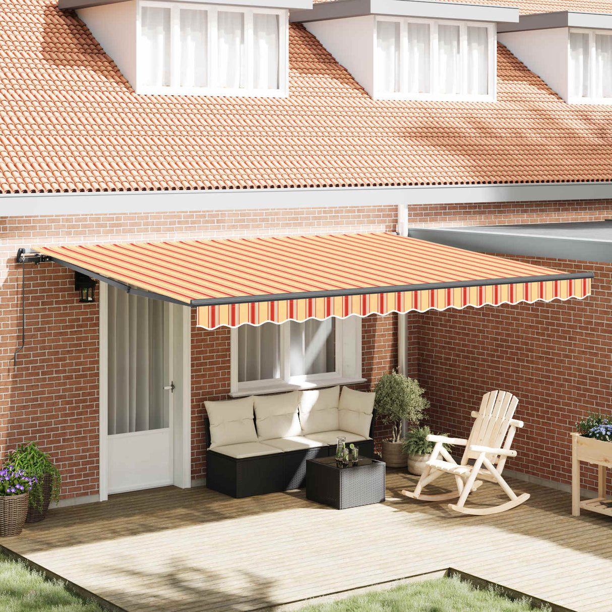 Retractable Awning Manual Yellow and Orange 450 x 350 cm