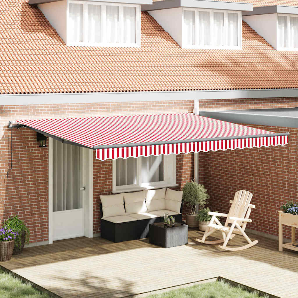 Retractable Awning Manual Red and white 450 x 350 cm Fabric