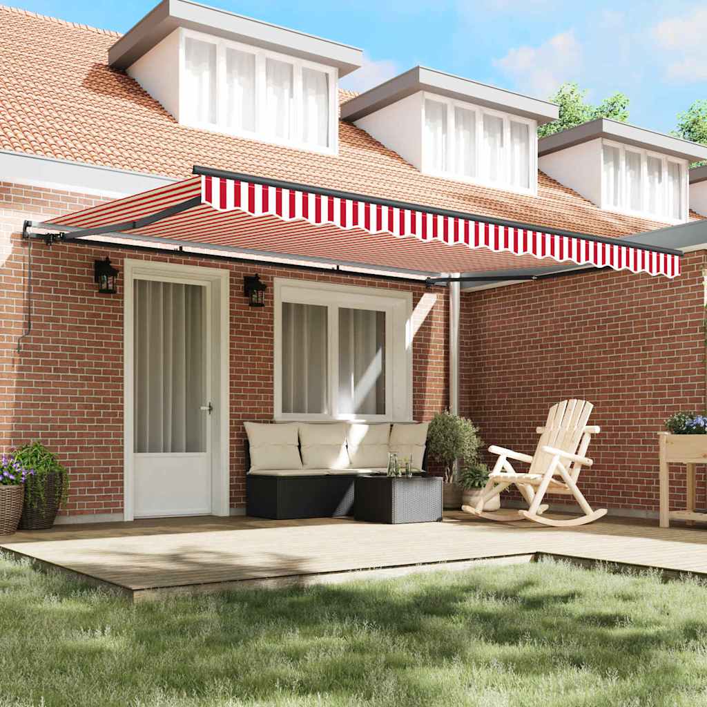 Retractable Awning Manual Red and white 450 x 350 cm Fabric