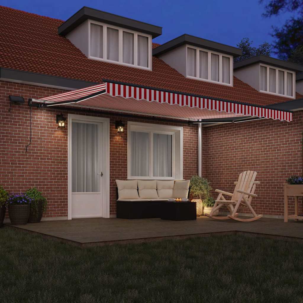 Retractable Awning Manual Red and white 450 x 350 cm Fabric