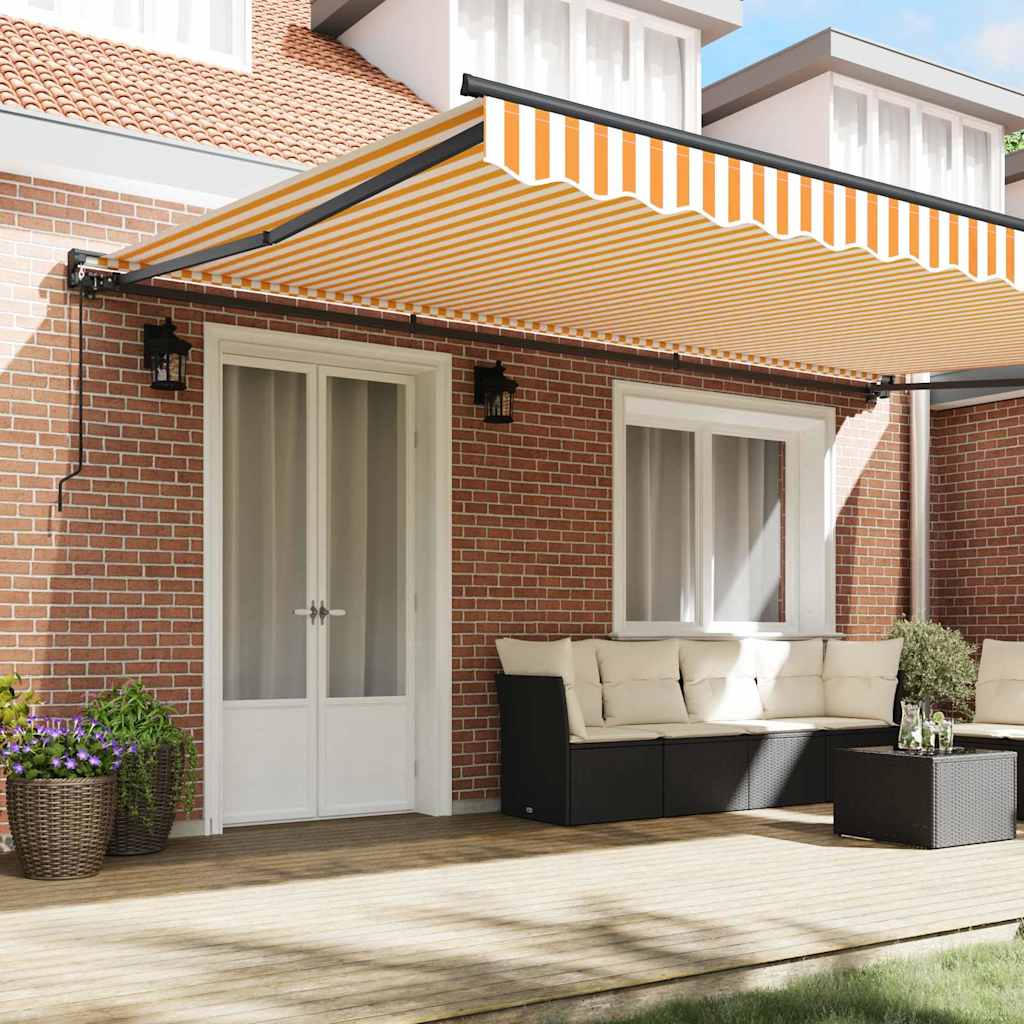 Retractable Awning Manual Orange and White 500x300 cm Fabric