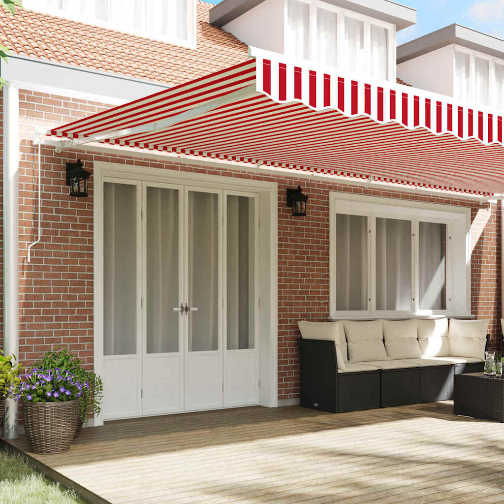 Retractable Awning Red and White 600 x 300 cm Polyester, Metal