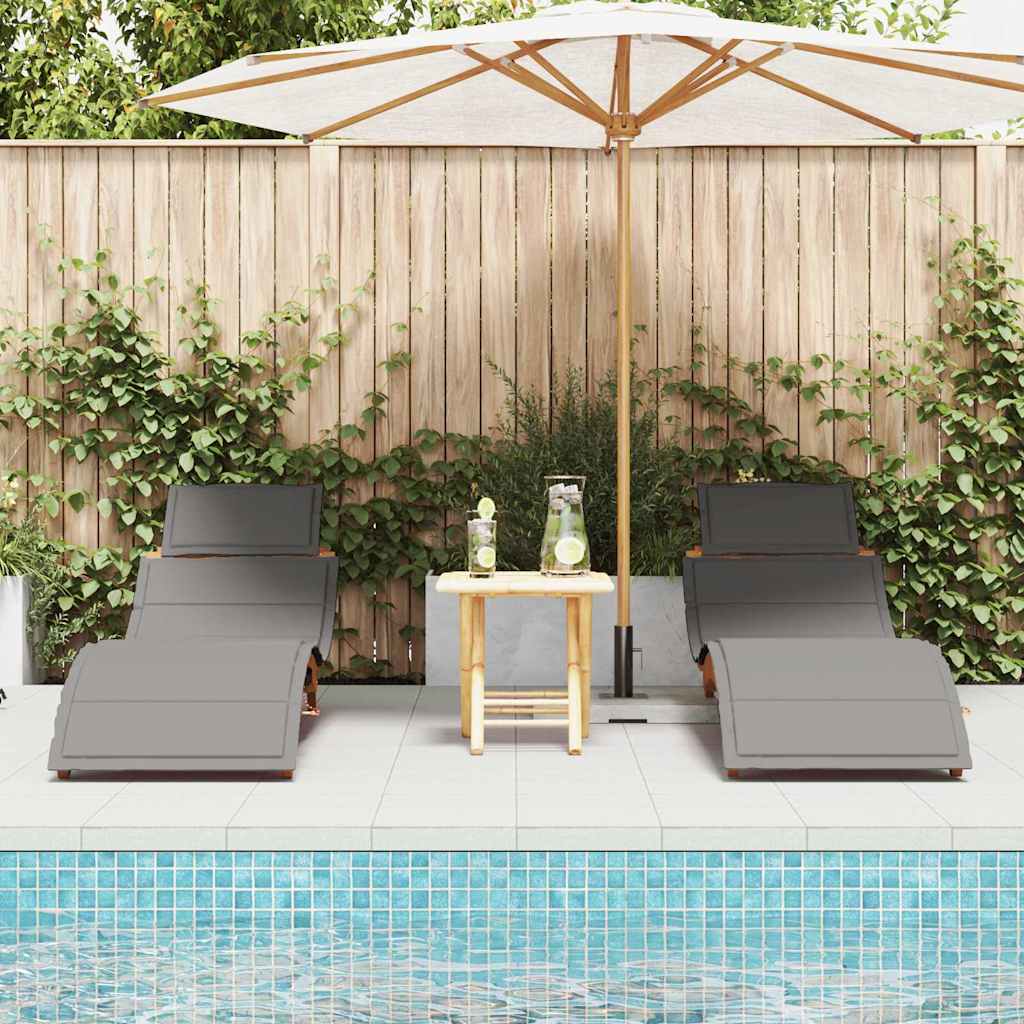 Sun lounger 2 pcs Grey 184 x 55 x 64cm Solid Acacia wood