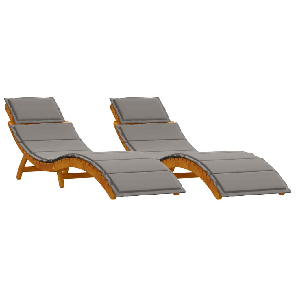 Sun lounger 2 pcs Grey 184 x 55 x 64cm Solid Acacia wood