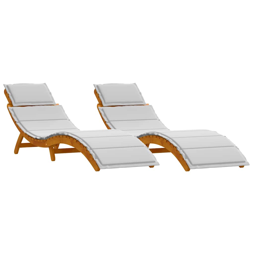 Sun lounger 2 pcs Light Grey 184 x 55 x 64cm Solid Acacia wood