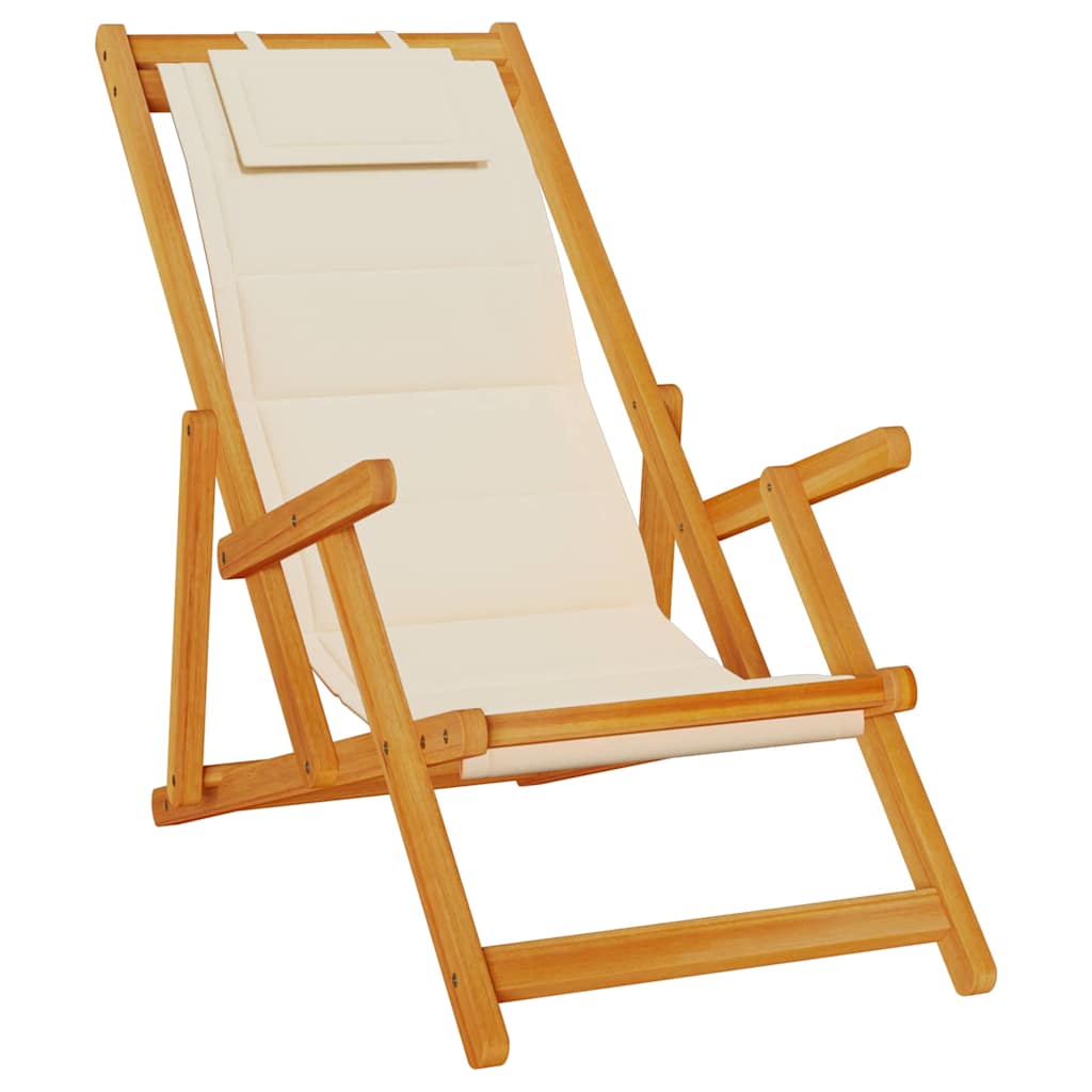 Beach Chair with Cushion 2 pcs Brown x x Solid Acacia wood