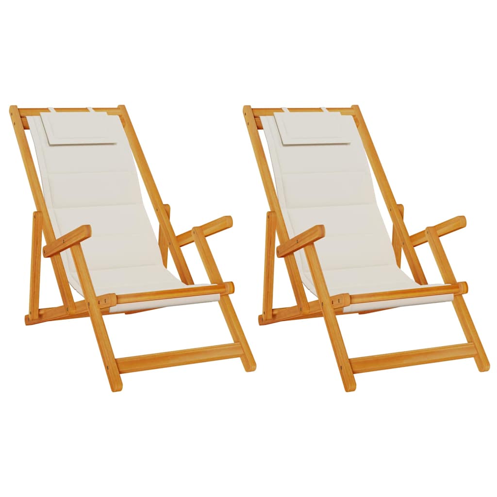 Beach Chair with Cushion 2 pcs Brown x x Solid Acacia wood