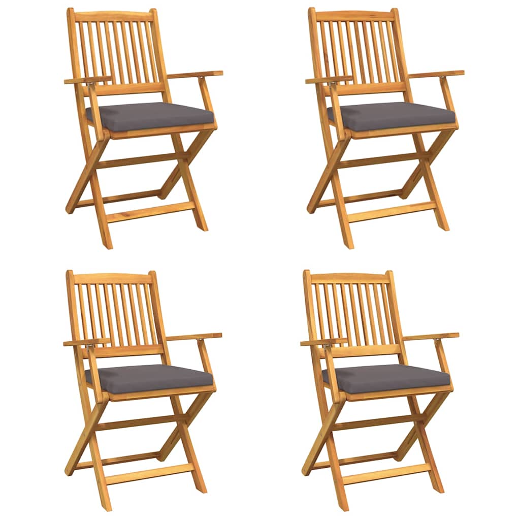 Folding Chair 4 pcs Grey 49 x 57.5 x 92cm Solid Acacia wood